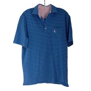 Johnnie O Hangin Out Blue Pink Striped Performance Polo Shirt Small Cotton